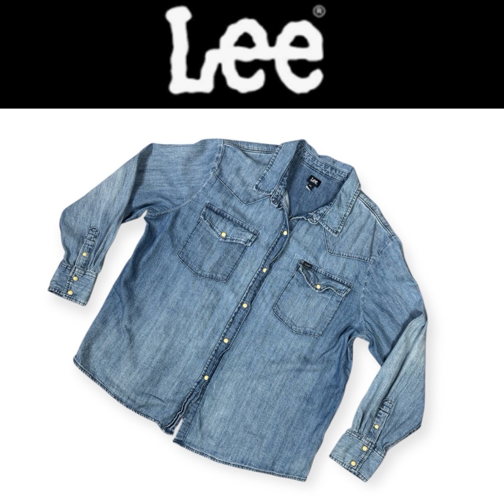 LEE WESTERN DENIM PEARL SNAP MENS XXL BLUE CHAMBRAY COWBOY LONG SLEEVE SHIRT